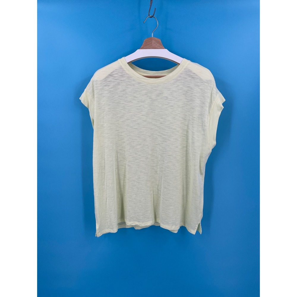 Sonoma Womens L Pale Yellow Slub Knit Cap‎ Sleeve T-Shirt Beachy Lightweight Top